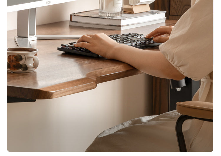 Black Walnut Solid Wood Electric Standing Desk - Adjustable Height Office Desk for Home & Workspace - Perfect for Remote Work, Gaming, and Ergonomic Comfort
