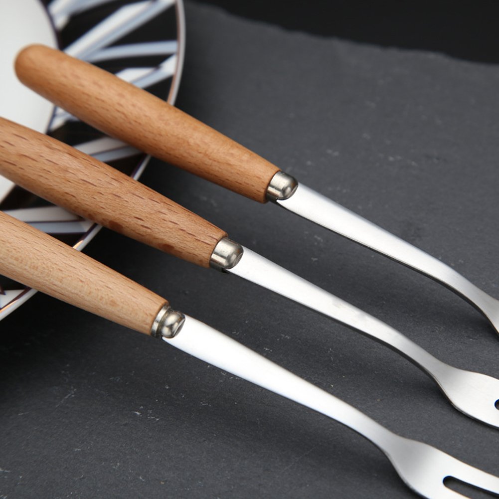 6-Piece Stainless Steel Two-Prong Forks with Wooden Handles - Perfect for Fruit, Cake, Appetizers & Desserts - Ideal for Parties, Picnics & Elegant Dining