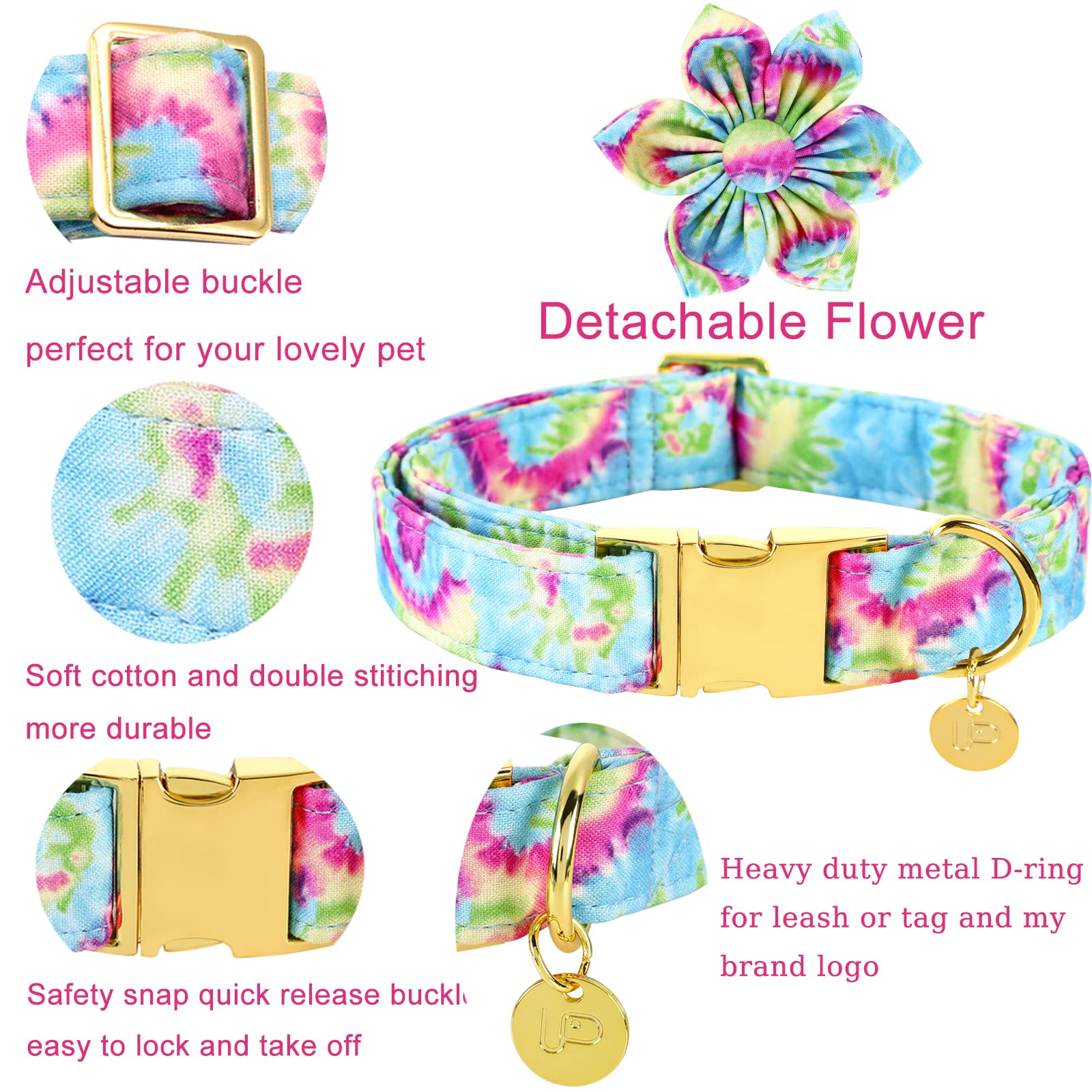 Flower Dog Collar for Small Female Dogs - Adjustable Cotton Pet Collar with Metal Buckle - Comfortable & Cute Design for Daily Walks, Playtime & Outdoor Adventures