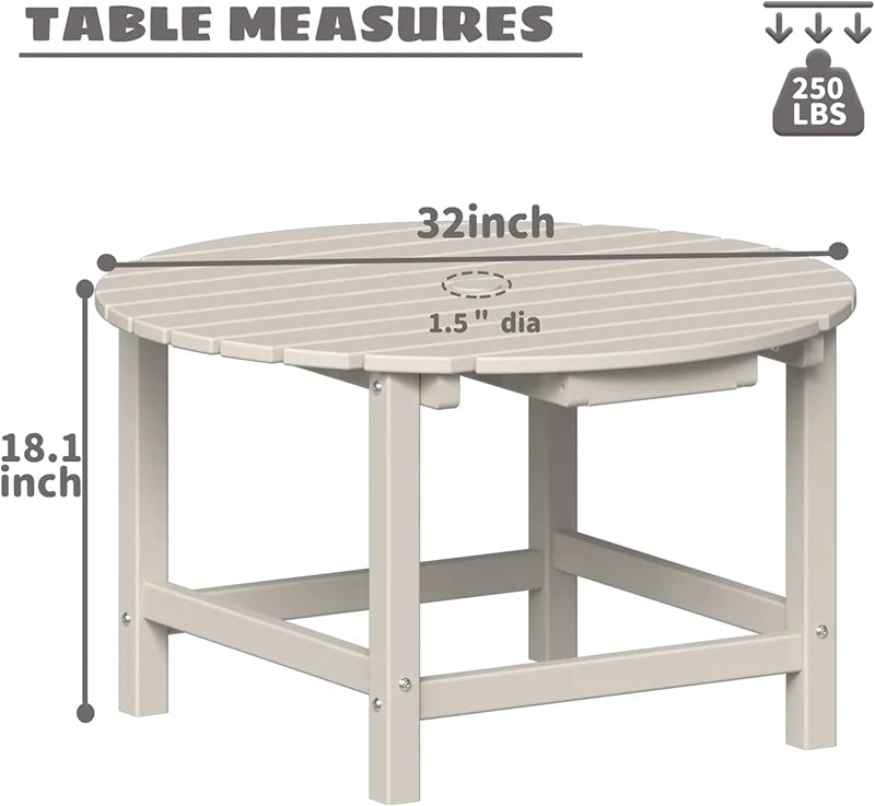 Round Outdoor Side Table - Durable Patio End Table for Garden, Poolside & Balcony - Perfect for Drinks, Books & Decor