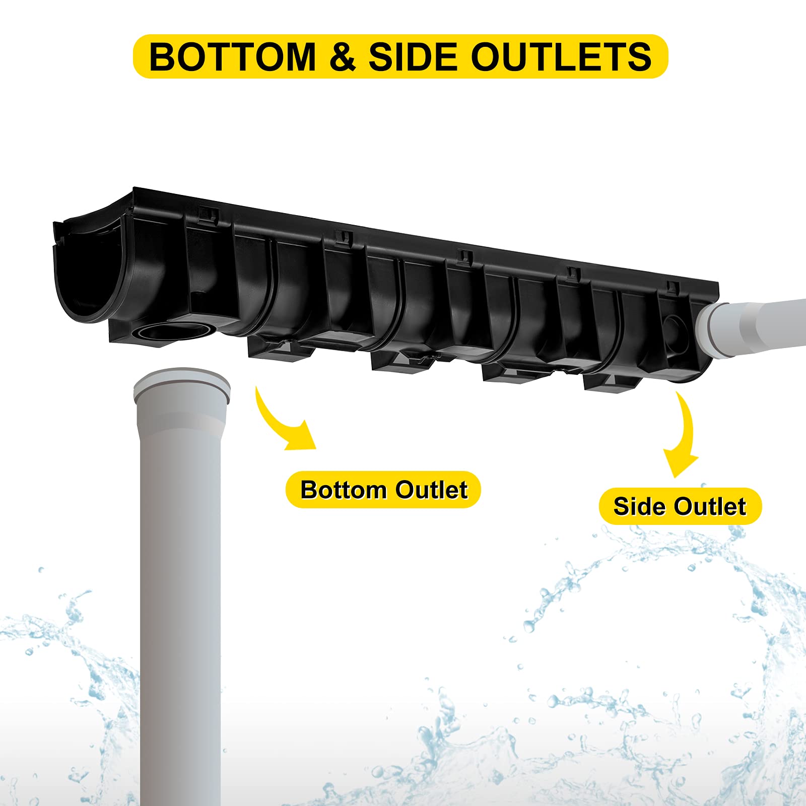 VEVOR 5.9x5.1-Inch HDPE Trench Drain System with Plastic Grate - Heavy Duty Channel Drainage for Garden, Driveway, Patio & Yard (6 Pack) - Perfect for Water Runoff Control and Landscape Drainage Solutions