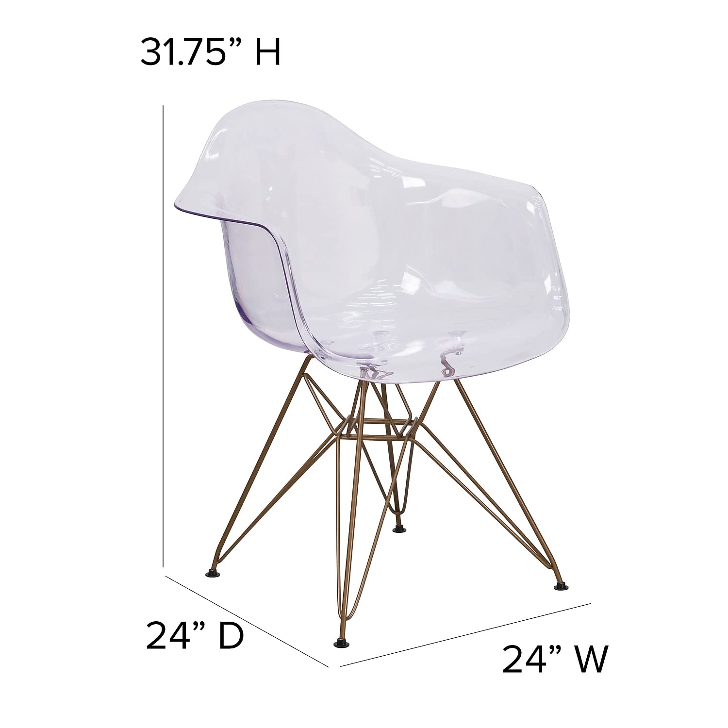 Flash Furniture Allure Series Transparent Acrylic Side Chair with Gold Metal Base - Modern Dining, Office, or Conference Room Seating