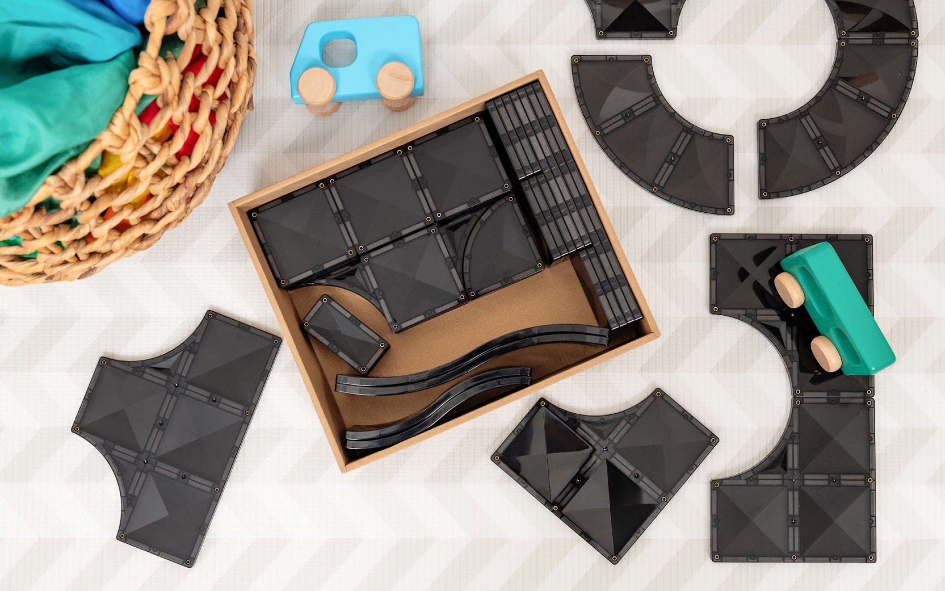 Connetix Magnetic Tiles 48-Piece Set - STEM Educational Building Blocks for Kids, Creative Roads Construction Toy for Preschool Learning & Indoor Play