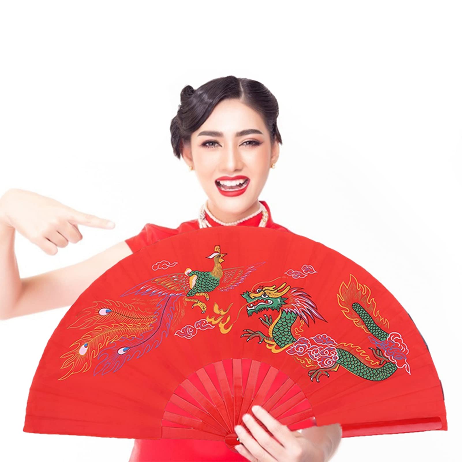 Pwshymi Decorative Folding Bamboo Fan - Chinese Handheld Silk Fan for Tai Chi, Kung Fu, Wushu Dance Practice - Traditional Martial Arts Training Fan - Perfect for New Year Gifts, Cultural Events & Home Decor