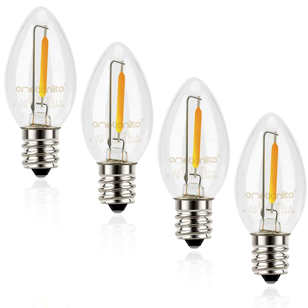 Emotionlite C7 Candelabra LED Light Bulbs - 4W 5W 6W 7W Equivalent, E12 Base, 5000K Neutral White, Clear Glass, 4 Pack - Perfect for Night Lights, Chandeliers, and Decorative Lighting