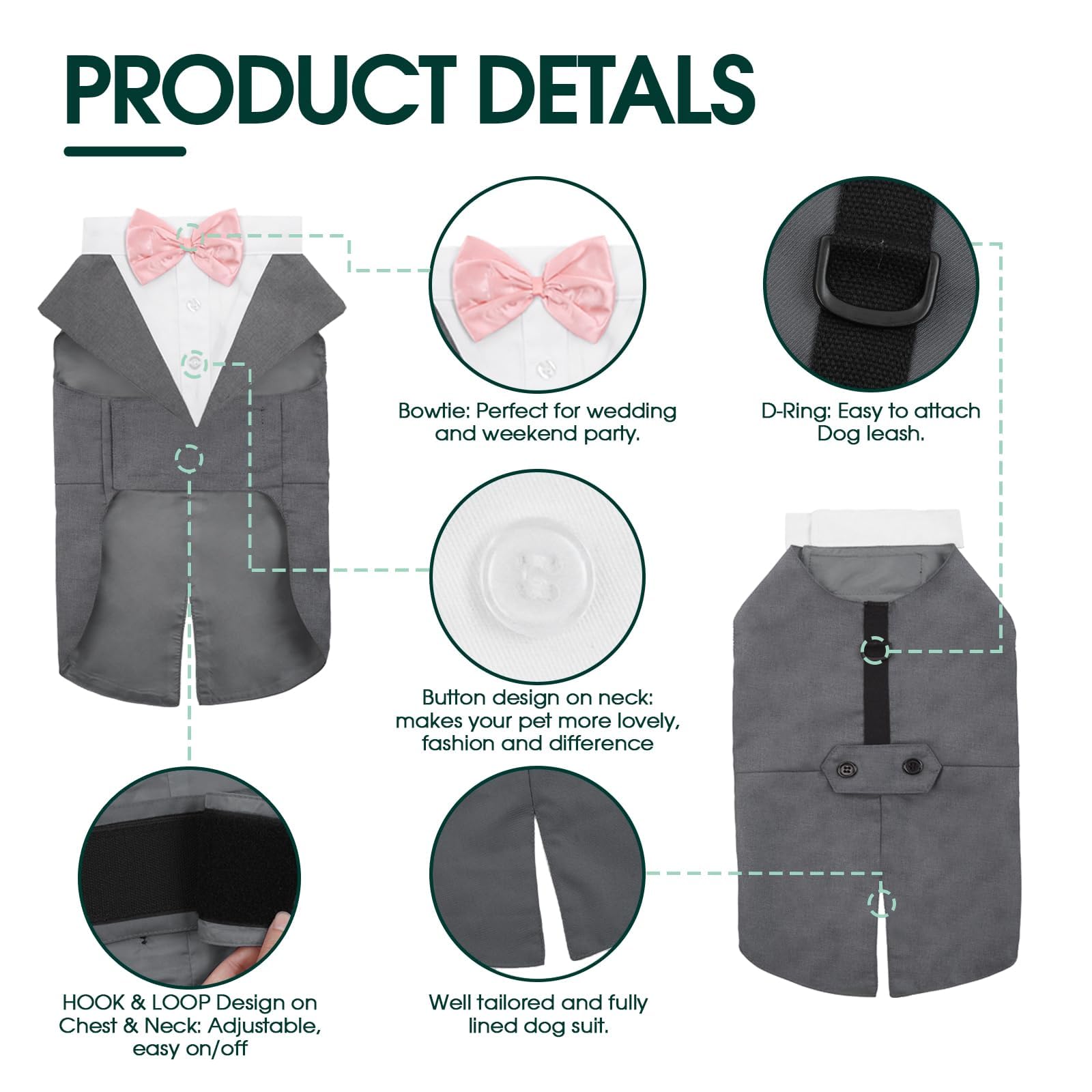 Kuoser Dog Tuxedo Suit & Bandana Set - Formal Wedding Attire for Medium & Large Dogs | Perfect for Golden Retrievers, Bulldogs & Samoyeds | Great for Weddings, Parties & Special Occasions
