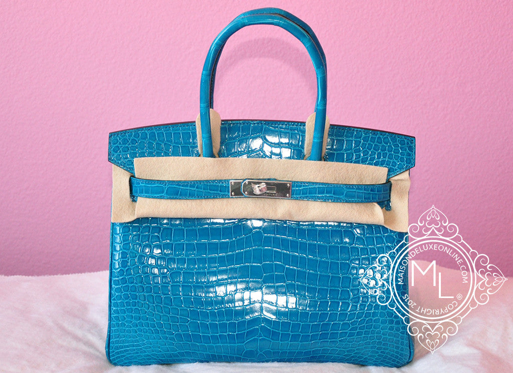 Hermes Blue Izmir Turquoise Porosus Crocodile Birkin 30 Bag - Luxury Handbag for Women, Perfect for Parties, Events & Everyday Elegance