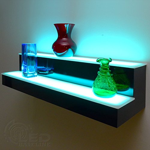 2-Tier Lighted Floating Wall Shelf - 36 Inch, Standard Gloss Black - Perfect for Living Room Decor, Bedroom Storage & Kitchen Display