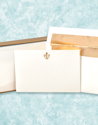 Golden Fleur De Lis Flat Correspondence Cards - Elegant Stationery for Weddings, Invitations & Thank You Notes - Premium Quality for Special Occasions