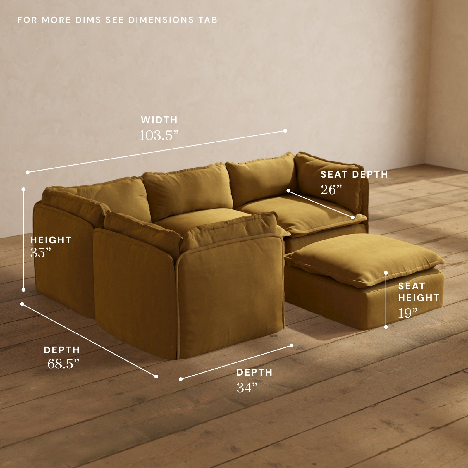 Modular Performance 4-Seater Corner Sectional Sofa with Ottoman in Toffee Brown | Premium Fabric Blend | Perfect for Living Room, Family Room & Home Theater