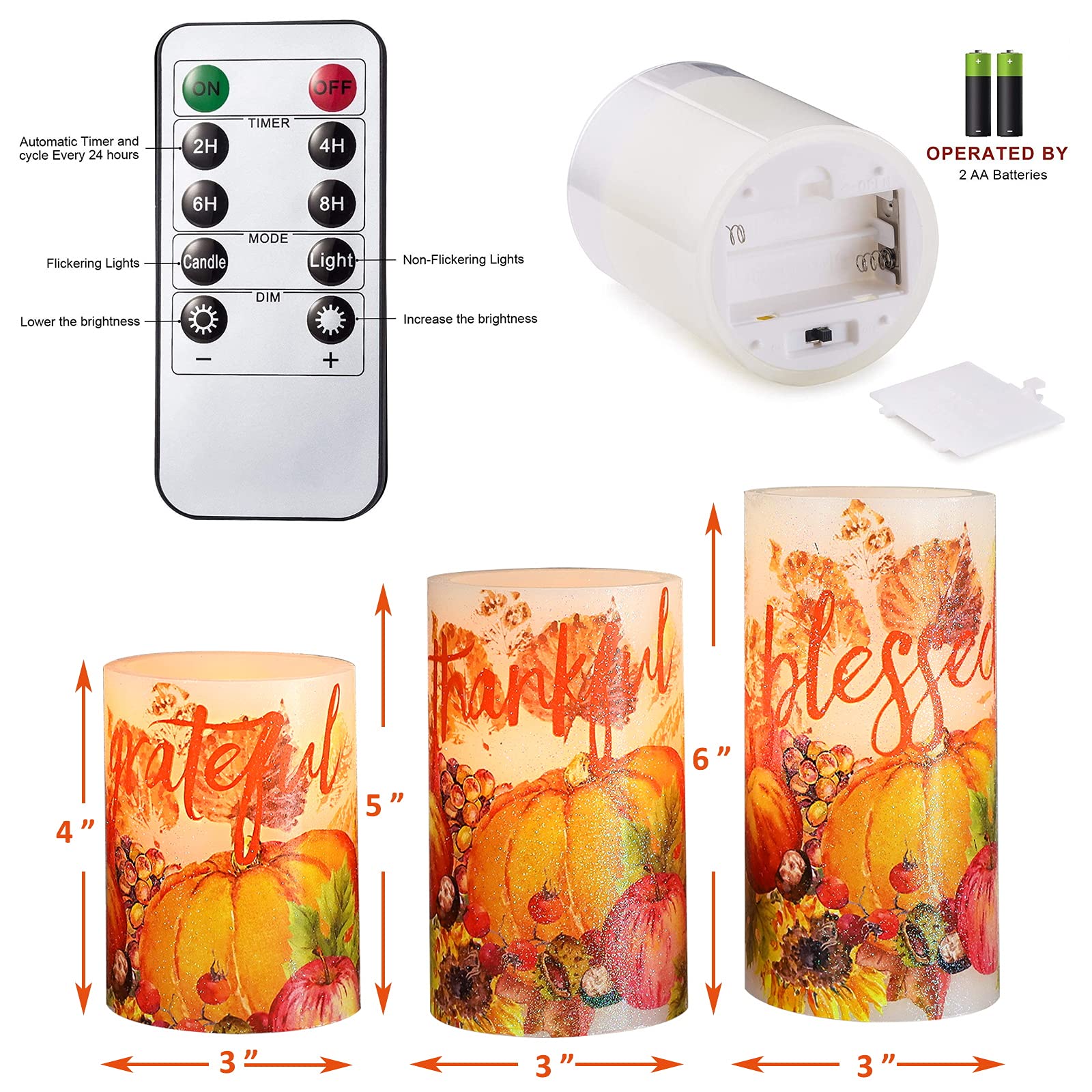 Flameless LED Candles with Remote - Fall Decor for Thanksgiving & Halloween
