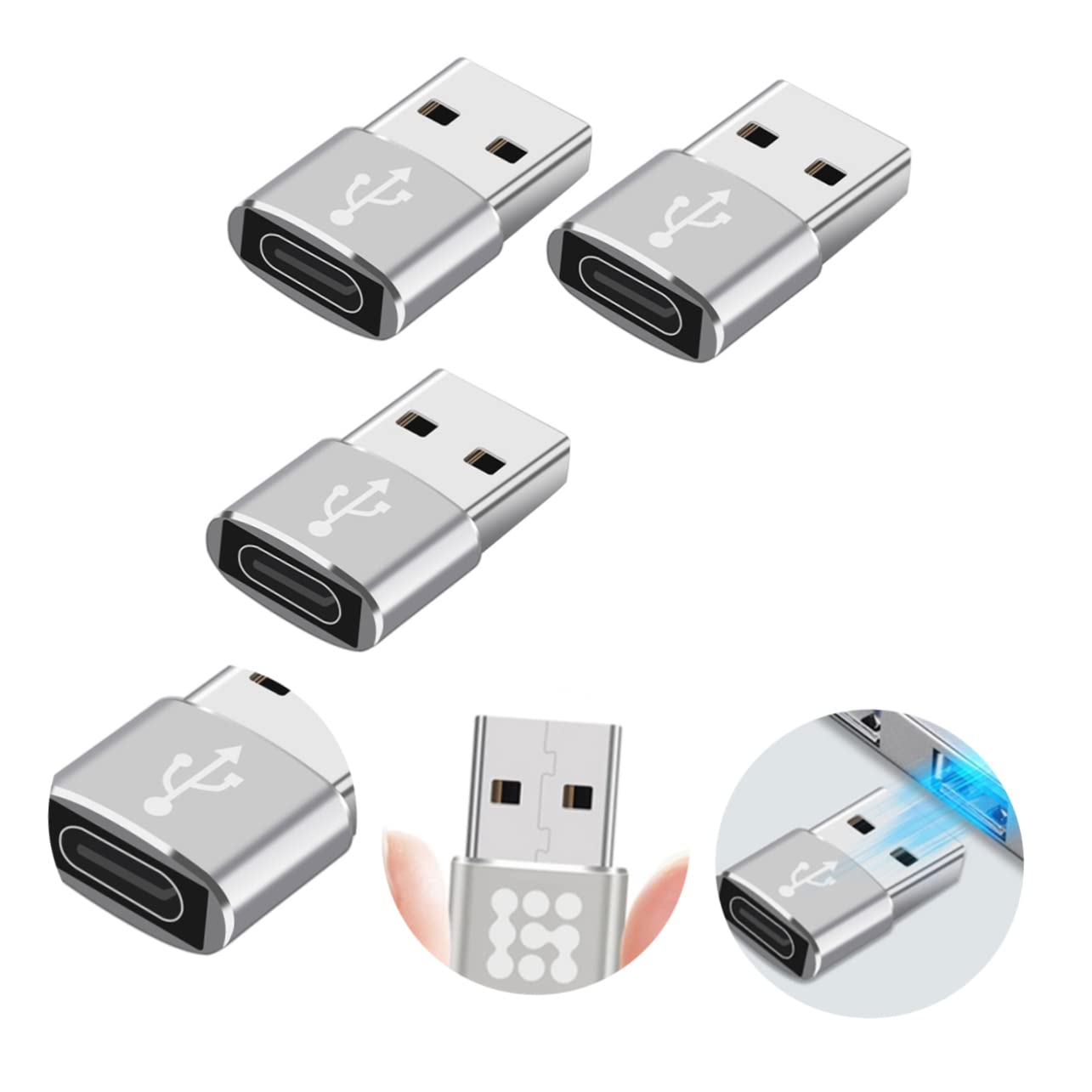 Hemobllo 3-Pack USB C to USB Adapter, Aluminum Alloy USB-C to USB 2.0 Converter for Charging, Data Transfer - Compatible with Laptop, Phone, Tablet, Power Bank & More
