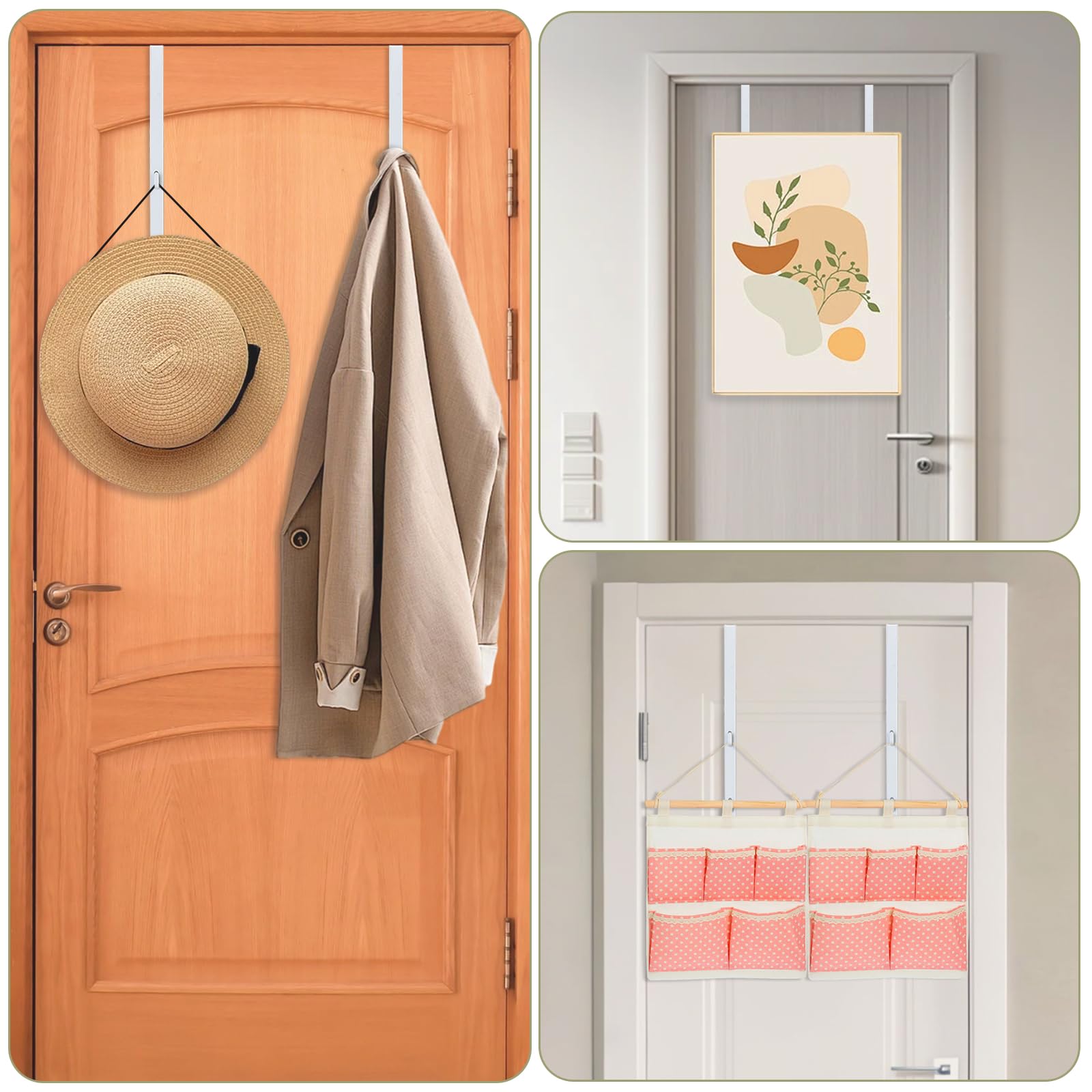 Over-The-Door Mirror Hanger - Adjustable 13.6 Inch White Door Mirror Bracket with Protective Lining (2 Pack) - Scratch-Resistant Design for Perfect Height & Fit - Ideal for Bedroom, Bathroom & Closet Organization (Mirror Not Included)