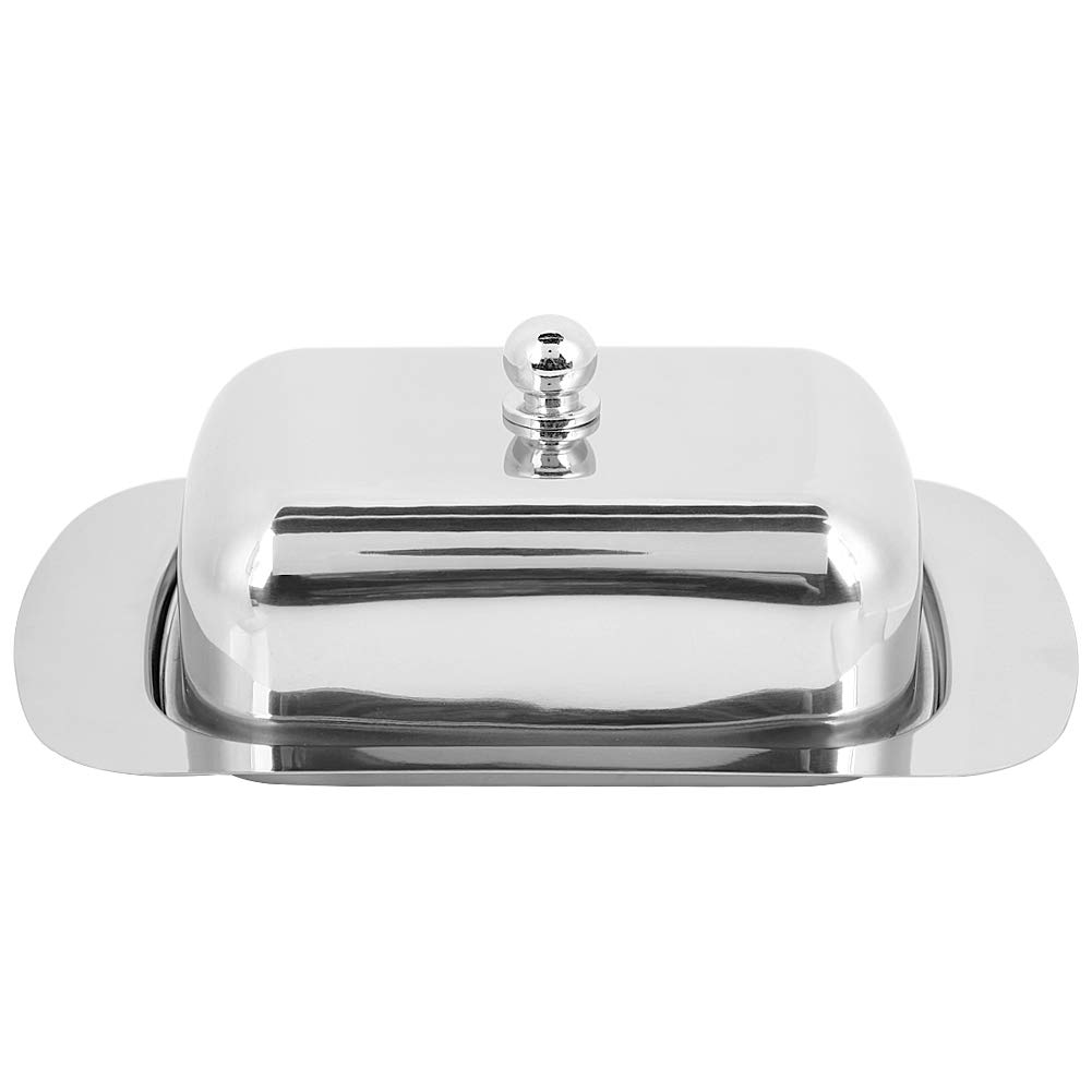 DERCLIVE Stainless Steel Butter & Cheese Dish Tray - Food Storage Container with Lid for Desserts, Snacks & Party Platters | Perfect for Kitchen, Picnics & Entertaining