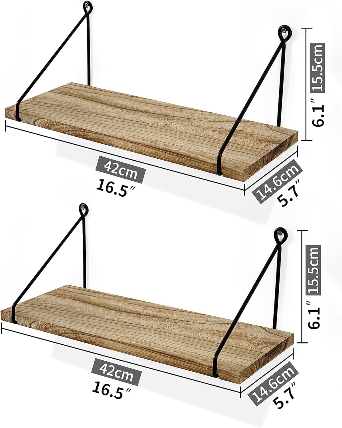 SUMGAR Set of 2 Rustic Floating Wood Shelves - Wall Mounted Storage Shelf for Kitchen, Bathroom, Bedroom, Living Room & Home Office - Decorative Display Organizer for Books, Plants & Home Decor - Easy to Install Hanging Shelves