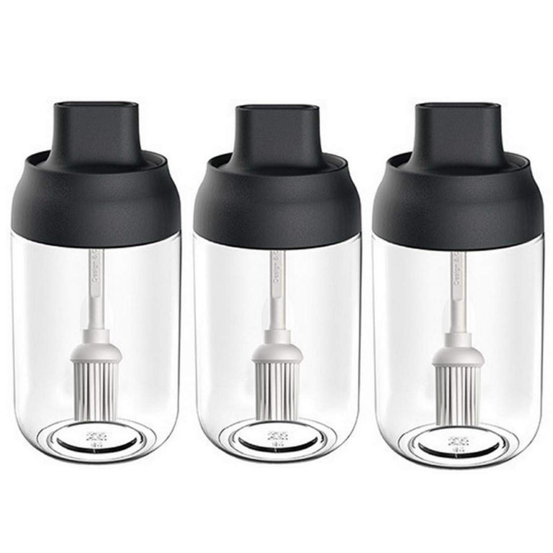 Kepfire 3-Pack Glass Spice Jars with Black Sealed Lids & Brush - Transparent Kitchen Seasoning Containers for Pantry, Spice Rack & Cooking Essentials Storage