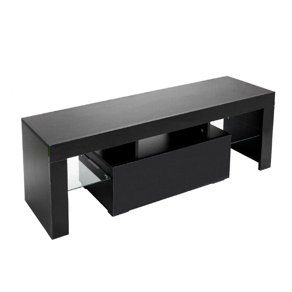 SensaitiN Black TV Stand Cabinet with Drawers & LED Shelves - Farmhouse Style Media Console Entertainment Center for Living Room, Bedroom, Apartment - Sturdy TV Table with Mount Space for 65 Inch Television