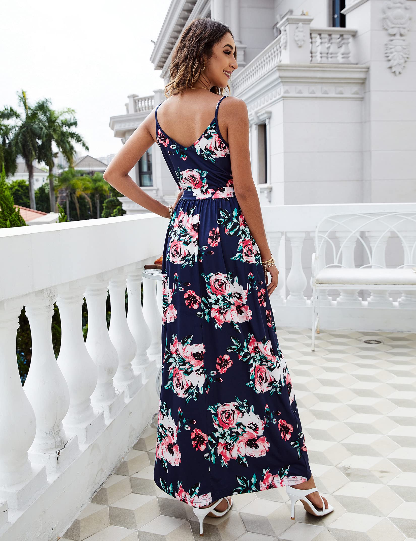 Women's Floral Hawaiian Maxi Dress with V-Neck & Adjustable Straps - Perfect for Beach Vacations, Summer Parties & Casual Outings