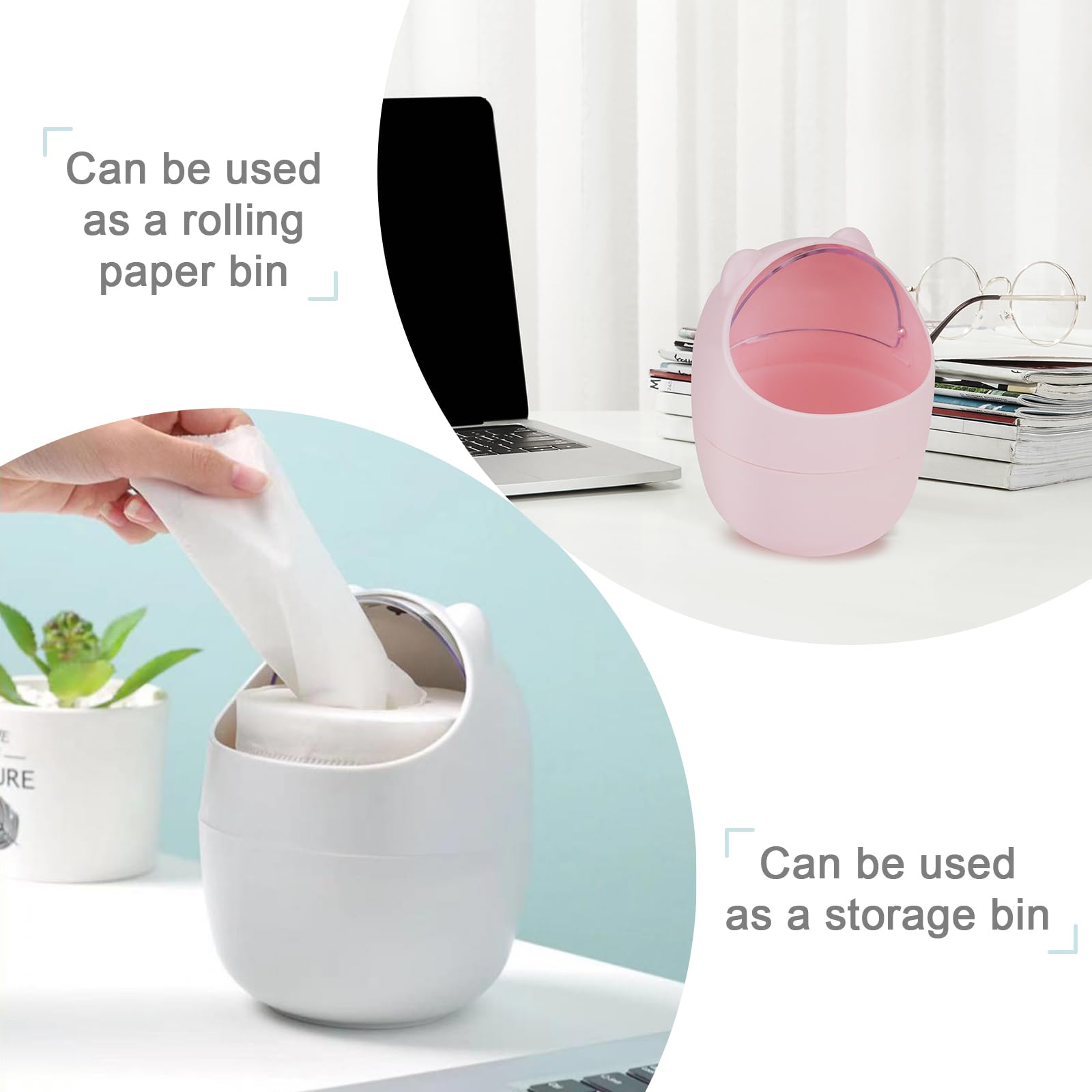 3PCS Mini Trash Can with 200 Trash Bags - Cute Cartoon Animal Small Waste Bin with Swing Lid for Home, Office, Kitchen, Bedroom & Dressing Table - Perfect for Desks, Countertops and Small Spaces