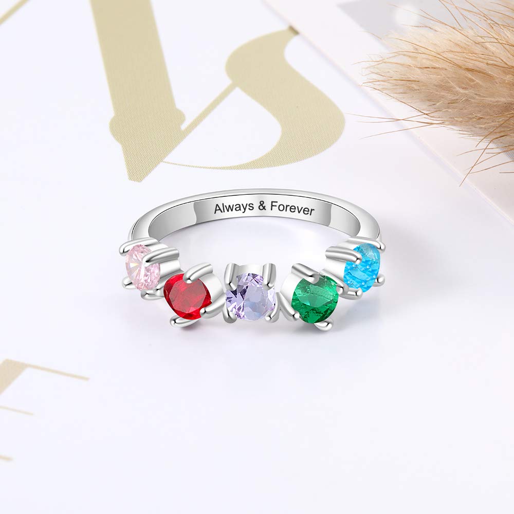 Personalized Mothers Rings with 5 Children - Custom Birthstone Family Rings for Grandma, Women & Mothers | Perfect Gift for Mother's Day, Birthday & Anniversary