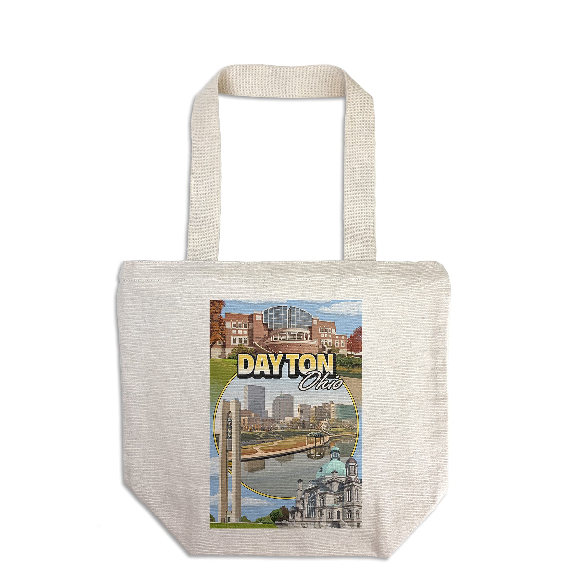 Lantern Press Dayton Ohio Montage Scenes Tote Bag - 100% Cotton Canvas Reusable Shopping Bag for Groceries, Beach & Daily Use