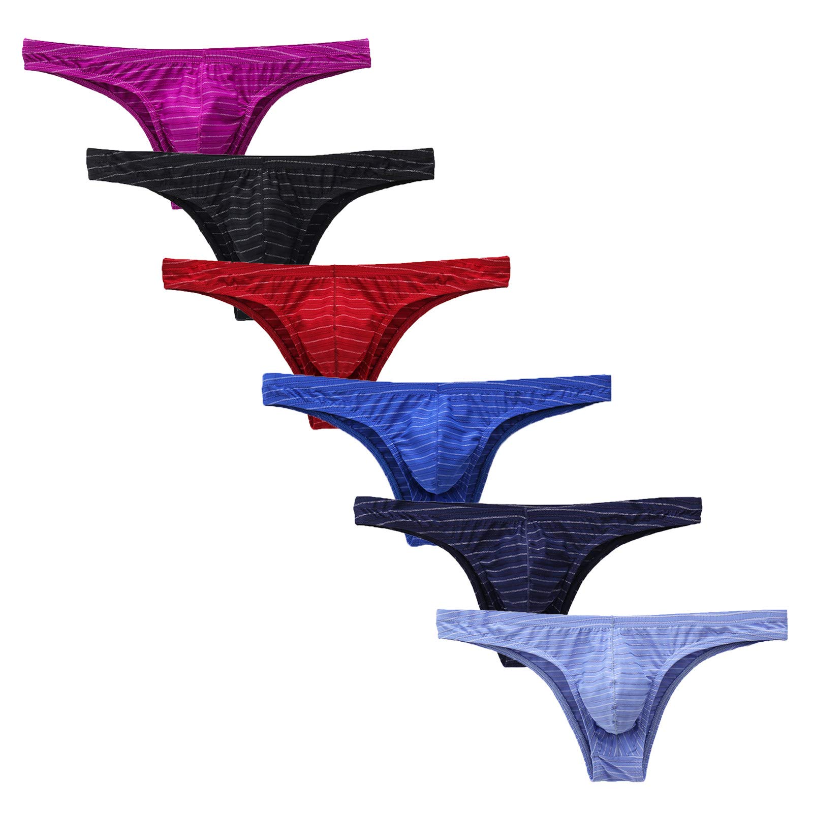 Reokoou Men's Low Waist Bikini Briefs - 6 Pack Colorful Striped Hipster Underwear for Men | Soft & Comfortable Daily Wear, Gym, Swimming, Beach Vacation
