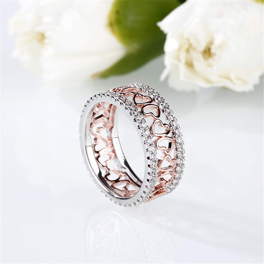 Jeulia Rose Gold & White Gold Two Tone Engagement Ring Set for Women - Round Cut Diamond Bridal Wedding Band Stackable Rings - Anniversary Promise Rings with Jewelry Gift Box - Perfect for Proposals, Weddings & Romantic Gifts
