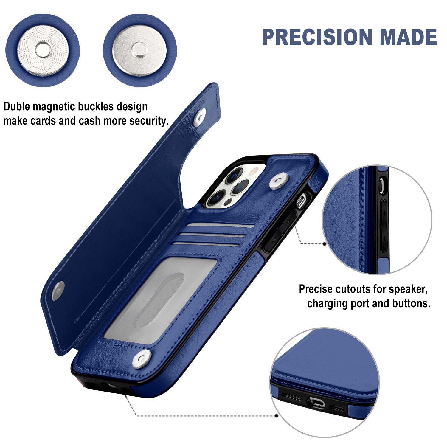 Premium Soft PU Leather Wallet Case for iPhone 12 Pro Max 6.7 Inch - Slim Flip Cover with Card Holder & Kickstand (Blue) | Perfect for Daily Use, Travel & Hands-Free Viewing
