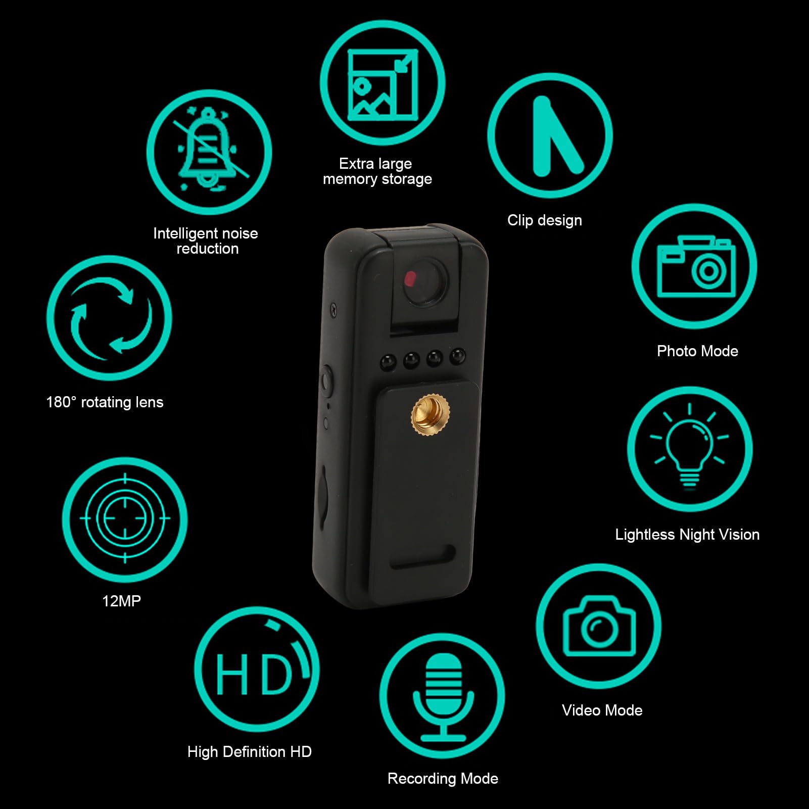 1080P Mini Body Camera with Night Vision & Audio - 12MP HD, 5H Loop Recording, 1000mAh Battery - Wearable Clip-On Camera for Cycling, Home Security, Office Surveillance & Outdoor Activities