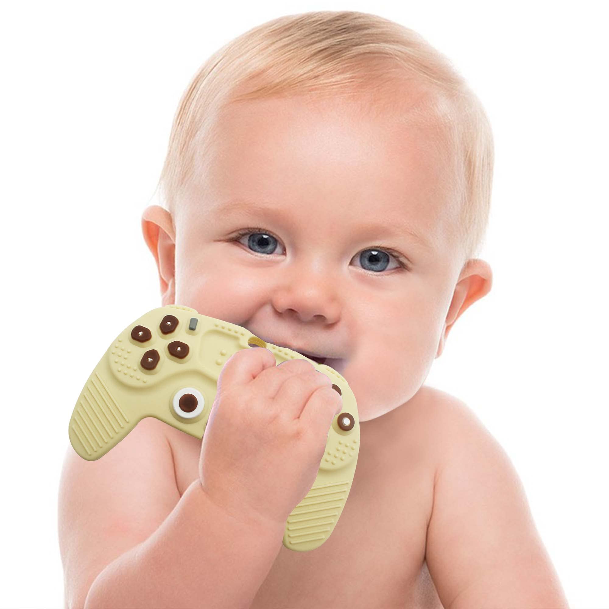 BIGSPINACH Baby Teething Remote Control with Pacifier Clip - Safe Chew Toy for Infants 3-12 Months - Funny Teether for Boys & Girls - Perfect for Soothing Sore Gums During Playtime & Travel (White)
