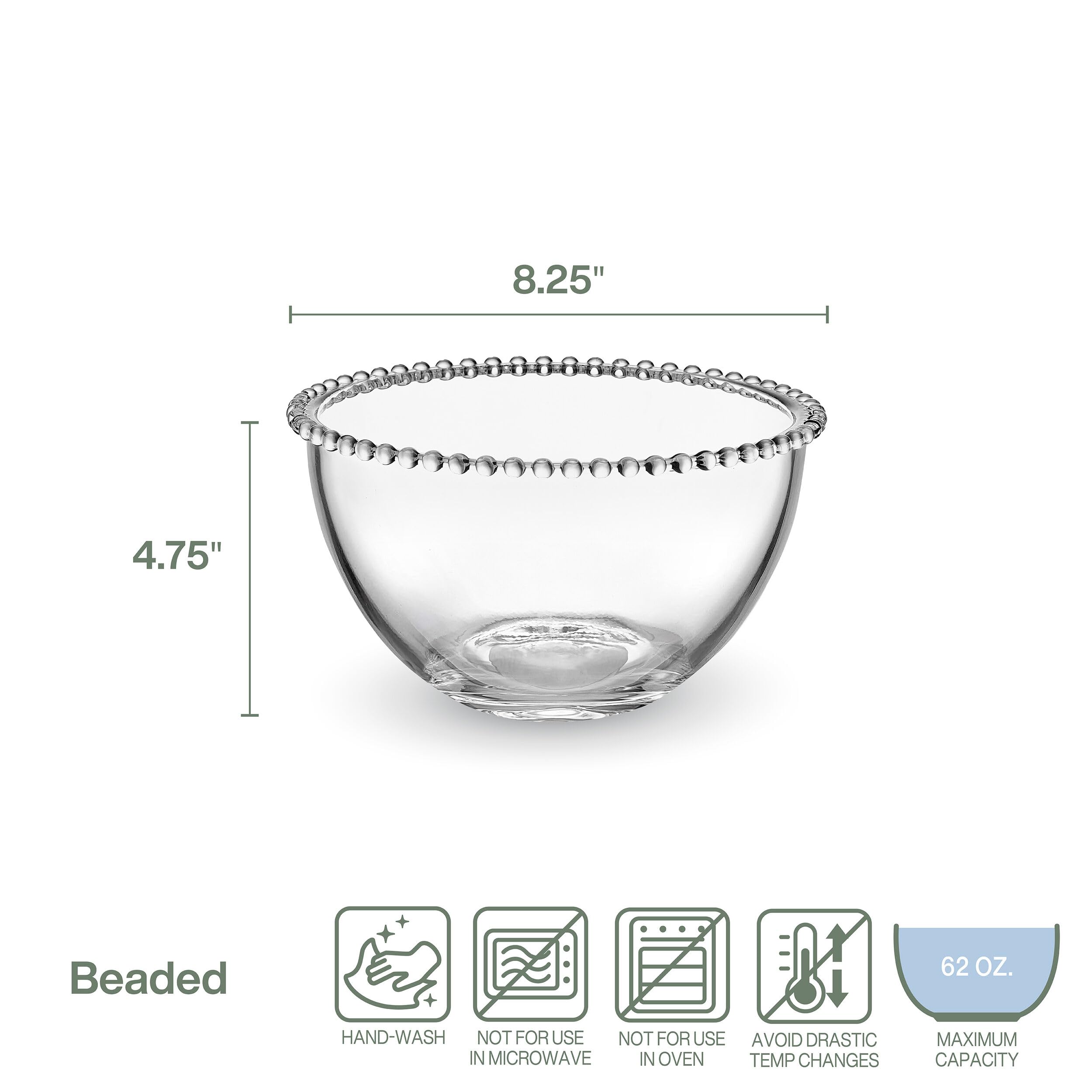 Fitz and Floyd 8.25 Inch Clear Beaded Glass Fruit Bowl - Elegant Salad Serving Dish for Parties, Weddings & Home Decor