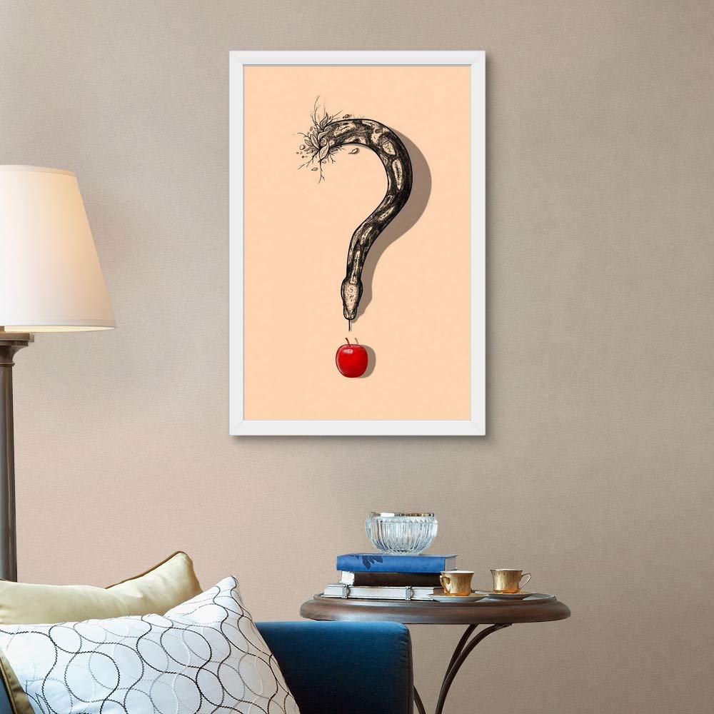 Curious Temptation White Framed Art Print - Modern Apple Still Life Wall Decor for Kitchen, Dining Room & Office | Premium Canvas Painting for Home & Office Decor