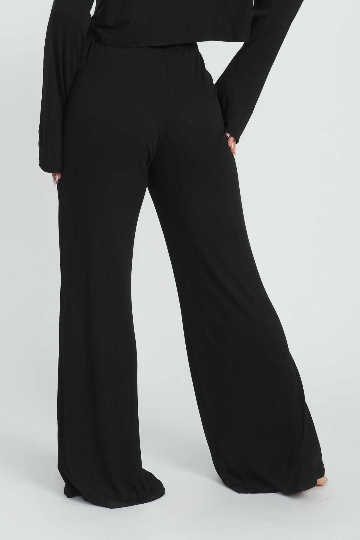 Rory Wide Leg Pants for Women - High Waist Flowy Trousers with Elastic Waistband | Jet Black | Casual Office Wear & Weekend Outfits