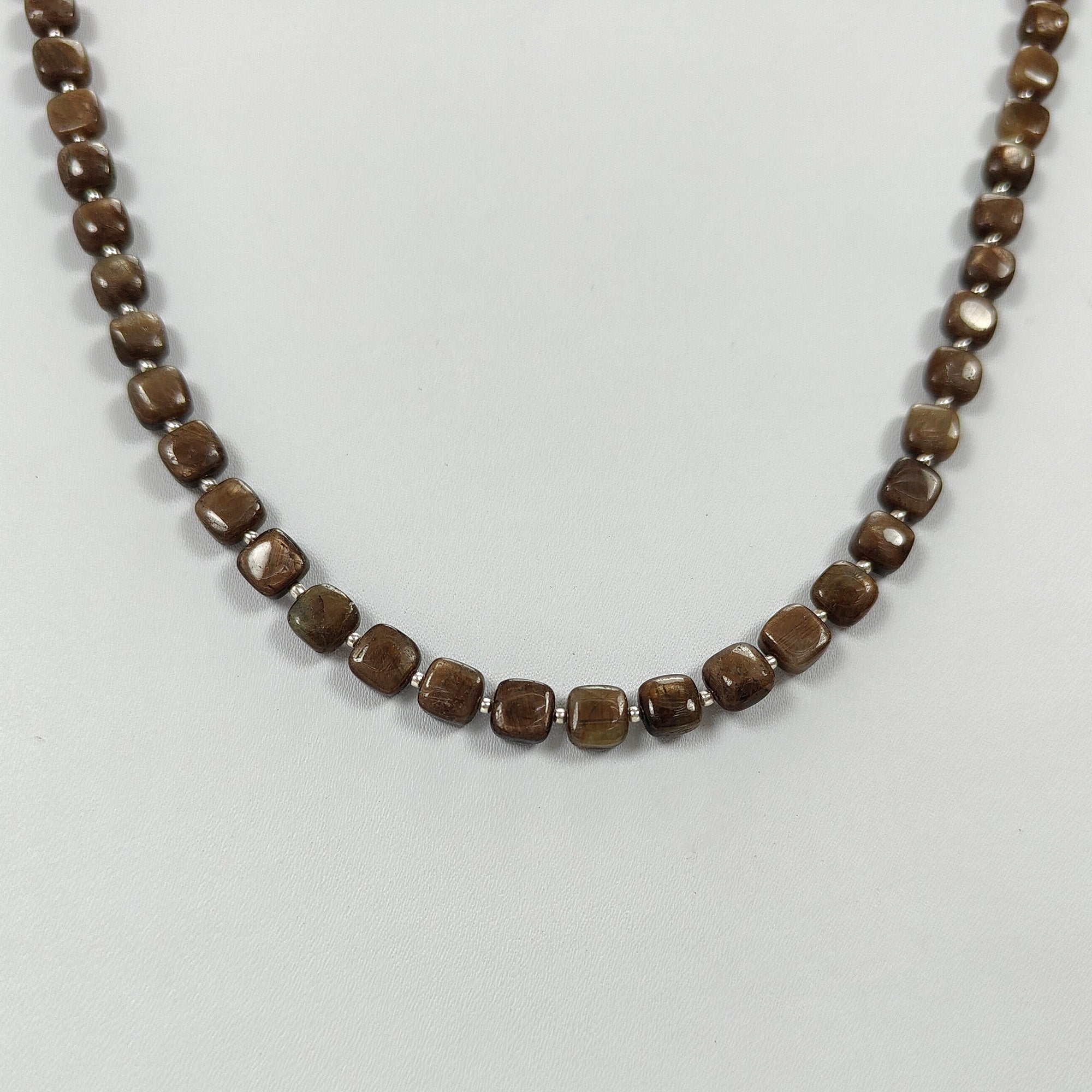 Golden Brown Chocolate Sapphire Gemstone Beads Necklace - 27.30g Natural Plain Cushion Briolette Sapphire 925 Sterling Silver 6mm 7mm 20
