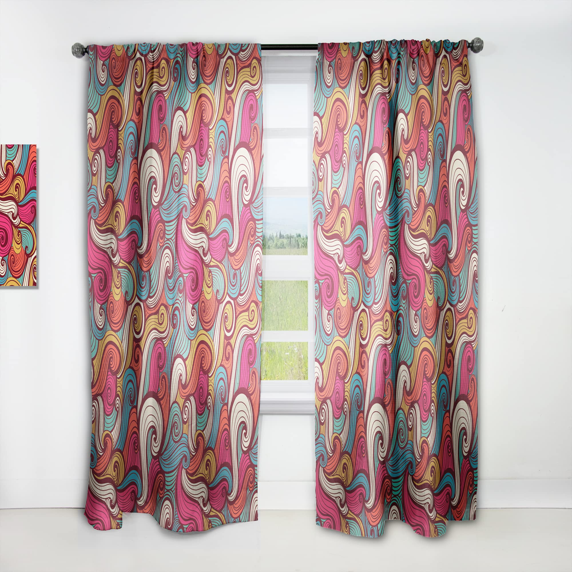 DesignQ 'Color Waves Pattern' Thermal Insulated Curtains - Single Panel 52x120 Inches - Blackout Drapes for Bedroom & Living Room - Perfect for Temperature Control and Privacy