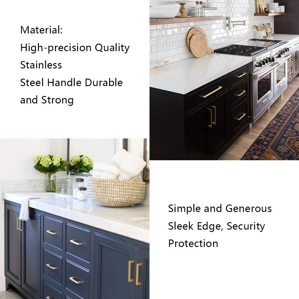 Premium Gold Cabinet Handles 102mm (6 Pack) - HDJ12GD Square Bar Pulls for Dresser Drawers & Cupboard Doors | Modern Kitchen & Bathroom Hardware Upgrade