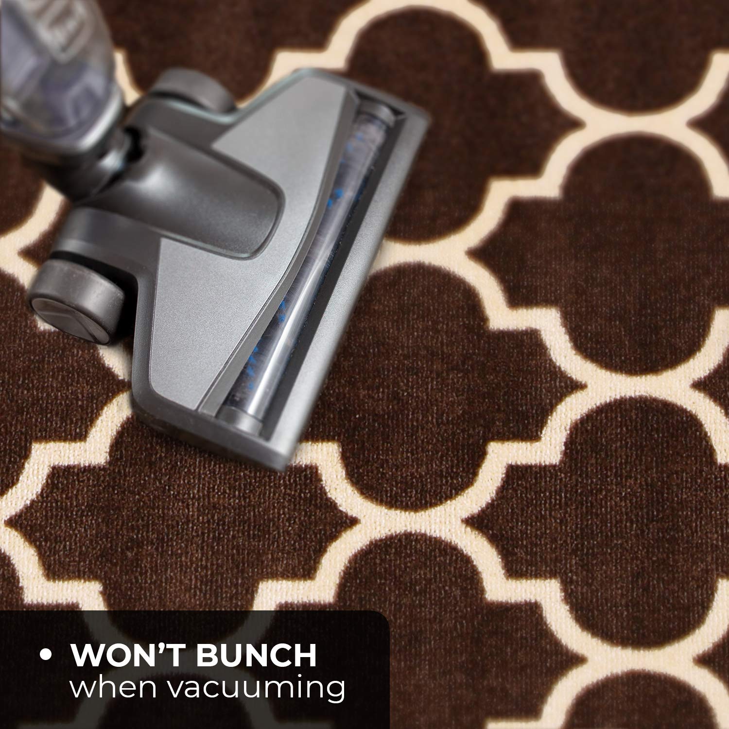 Non-Slip Moroccan Trellis Carpet Runner - 12x26 Inch Skid-Resistant Rug in Coffee Brown & Vanilla Cream - Perfect for Hallways, Stairs, and Entryways - Home Decor & Safety Floor Mat