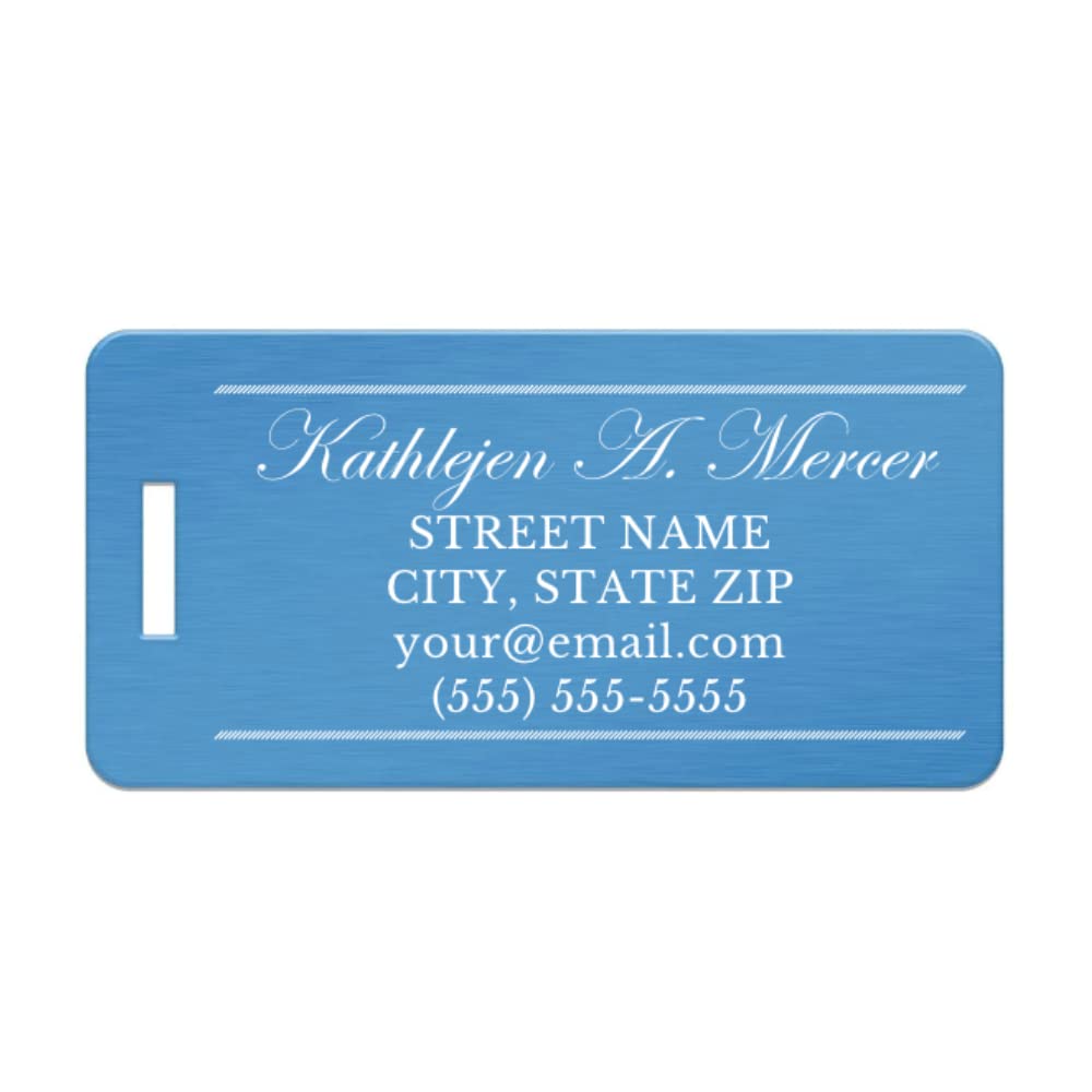 Custom Engraved Metal Luggage Tags - Personalized Travel Bag Tags with Name (Aqua, Single) - Durable Suitcase ID Tags for Airports & Cruises - Perfect Travel Gift & Stocking Stuffer by Mercer Design