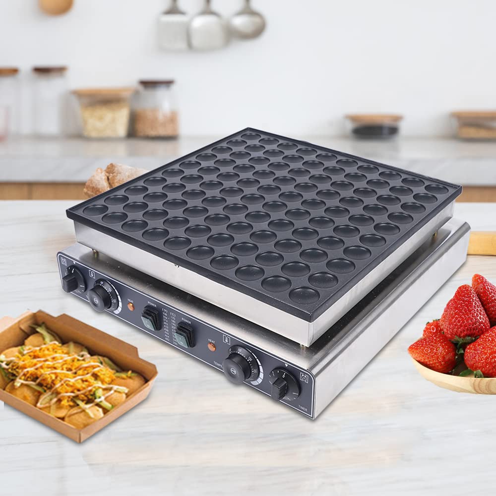 Mini Pancake Maker - 110V Nonstick Dutch Poffertjes Machine for 1.8 Inch Mini Waffles (100 Pcs Included) - Perfect for Breakfast, Brunch, Kids Snacks & Party Desserts
