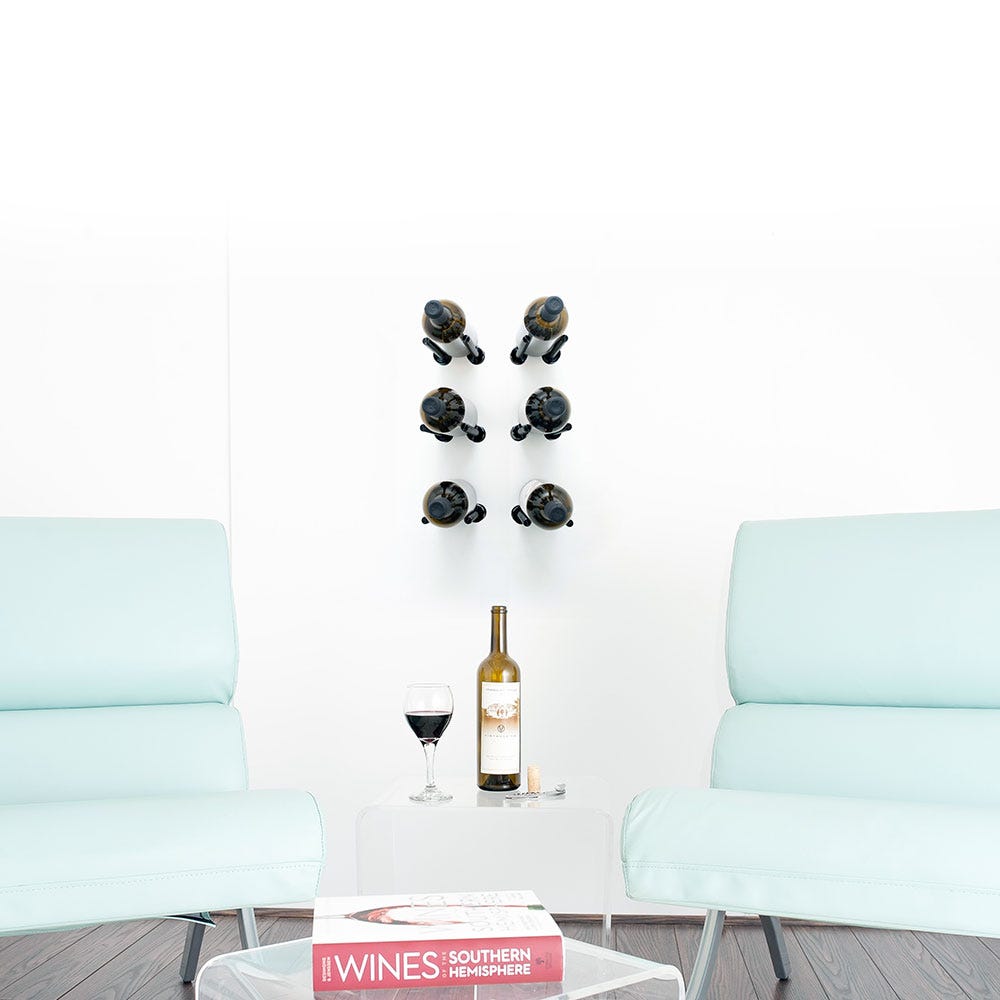 Vino Rails 6 Bottle Wine Rack - 3x2 Modern Designer Grid Wall Mount for Kitchen, Bar & Cellar Organization