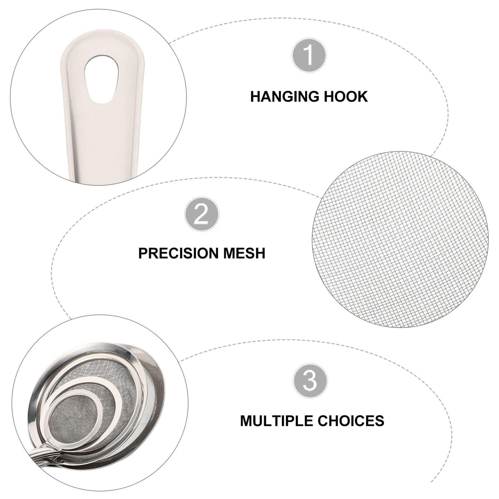 5-Piece Stainless Steel Fine Mesh Strainer Set - Kitchen Sieve, Flour Sifter, Skimmer & Colander for Baking, Frying & Cooking - Perfect for Fried Chicken, Baking, Pasta & More