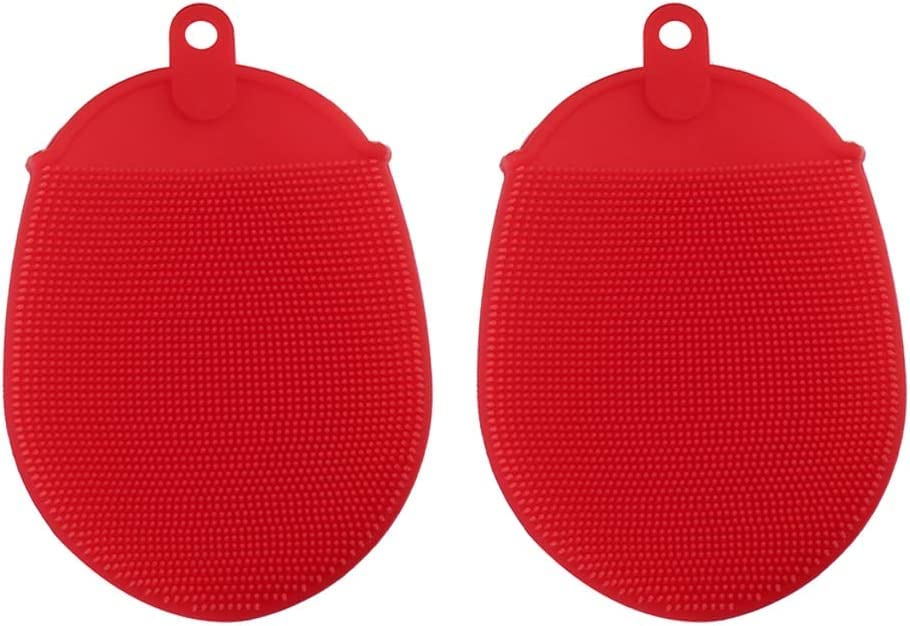 Voarge 2-Pack Dishwasher Safe Silicone Pot Brush - Food Grade, Non-Scratch Kitchen Cleaning Brush for Pots, Pans & Cookware (Red) - Perfect for Deep Cleaning Stubborn Food Residue & Gentle on Non-Stick Surfaces
