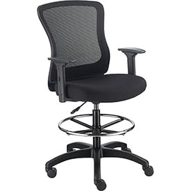 Adjustable High Back Mesh Task Stool with Arms - Ergonomic Office Chair for Home & Commercial Workspaces - Black Industrial Stool for Desk, Computer, and Workstation Use