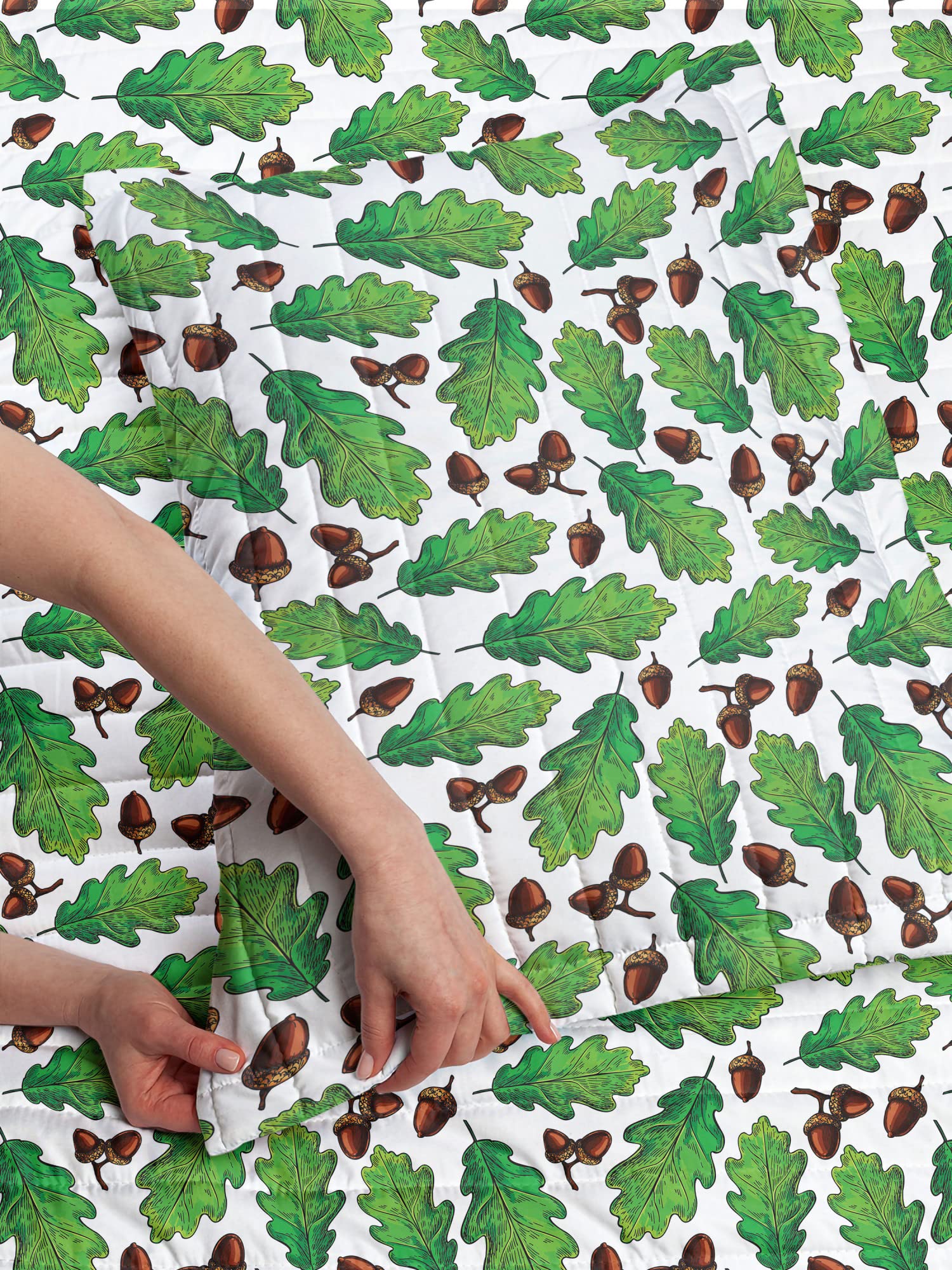Ambesonne Oak Tree Microfiber Bedspread Set - Leaf Timber Forest Pattern, Soft Twin Size Bedding with Pillow Sham & Comforter in White, Lime Green & Red Brown | Perfect for Nature-Themed Bedrooms, Guest Rooms & Cozy Cabin Retreats