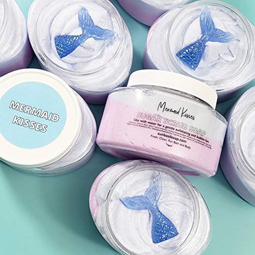 Mermaid Tail Whipped Exfoliating Sugar Scrub - Handmade Soap with Summer Ocean Beach Scent for Smooth Skin Care | Perfect for Spa Day, Gift Ideas & Beach Vacation Prep