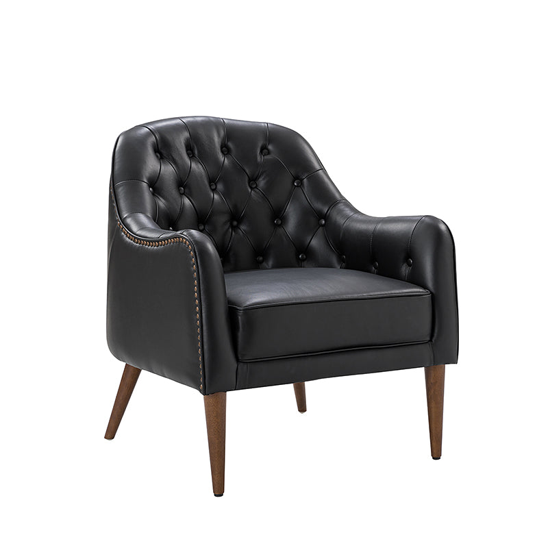 **Casio Genuine Leather Barrel Chair with Wooden Legs – Stylish Accent Chair for Living Room, Office, or Lounge**