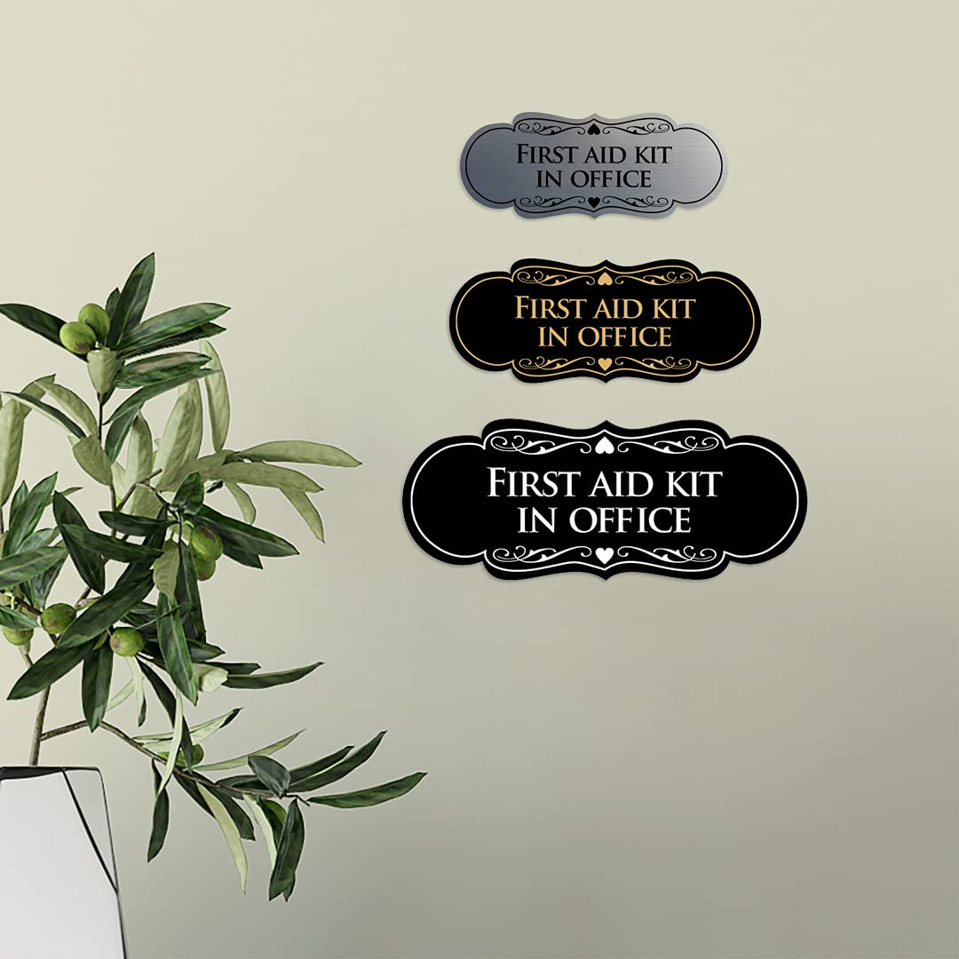 ByLITA Designer First Aid Kit Office Sign - Large Brushed Metal Safety Sign for Workplace, Clinic & Emergency Stations | OSHA Compliant Workplace Safety Equipment