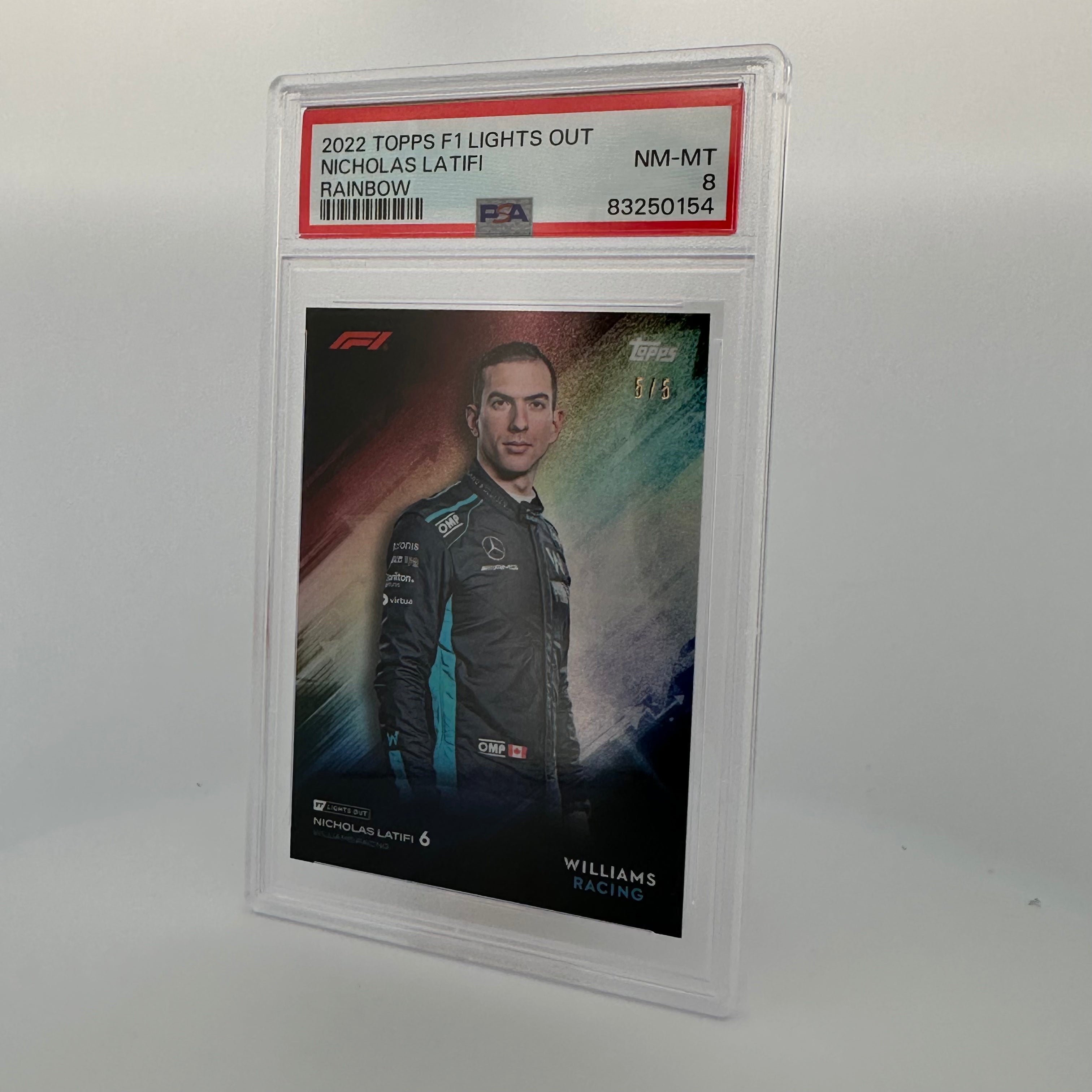 PSA 8 Graded Nicholas Latifi Rainbow Parallel 5/5 - Rare Trading Card for Collectors & Sports Memorabilia Enthusiasts - Perfect for Display, Investment & Card Game Tournaments