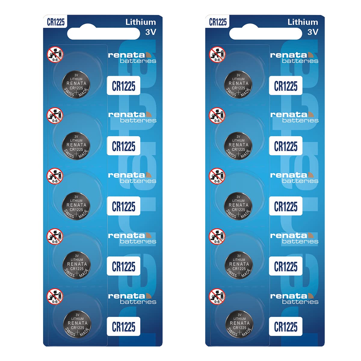 Renata CR1225 3V Lithium Coin Cell Batteries - 10 Pack for Watches, Calculators, Key Fobs & Small Electronics - Long Lasting Power Supply