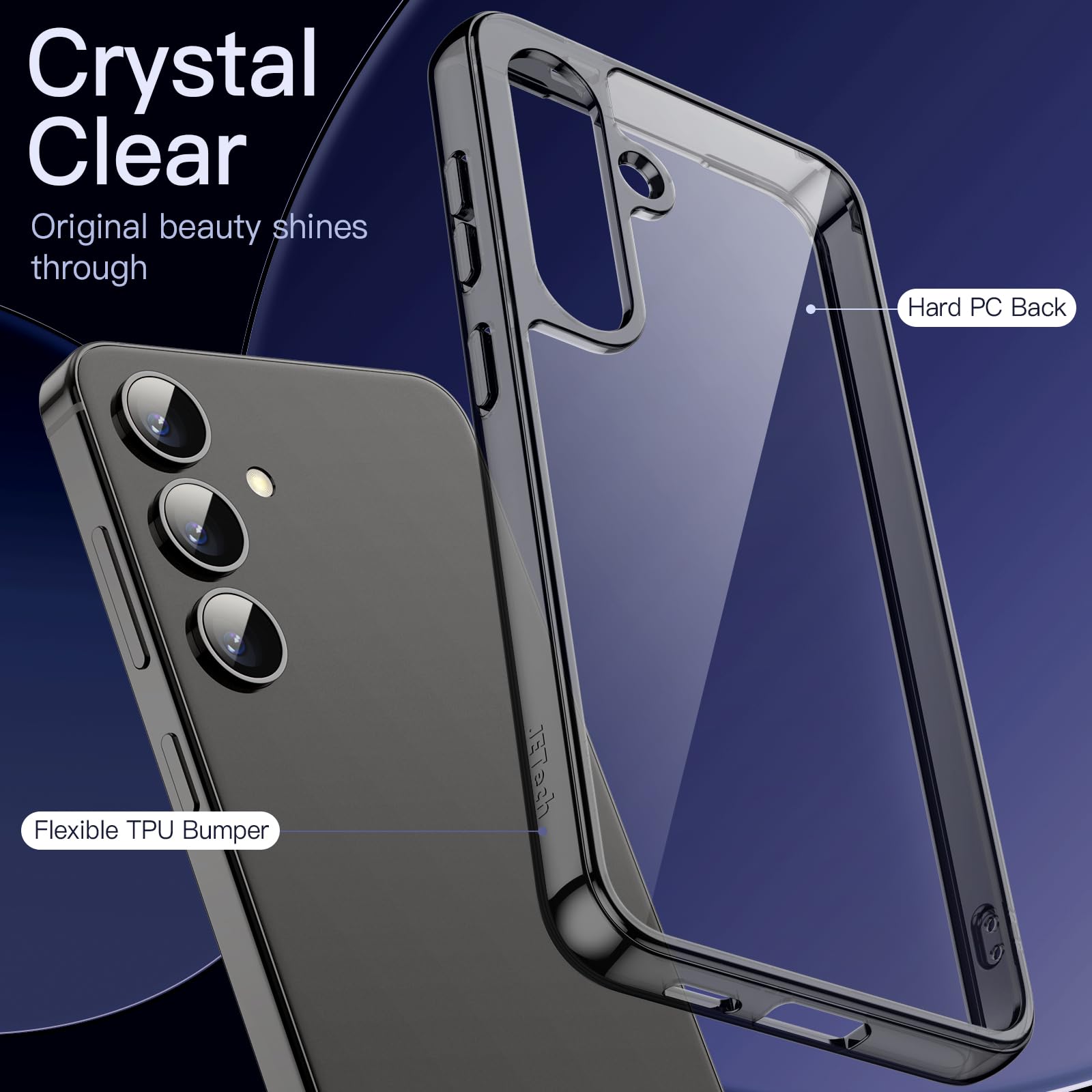 JETech 5-in-1 Protective Case for Samsung Galaxy S24+ / S24 Plus 5G - Includes 2 Tempered Glass Screen Protectors & Camera Lens Protector | Shockproof, Non-Yellowing Bumper Phone Cover (Black) | Perfect for Daily Use, Travel & Outdoor Activities